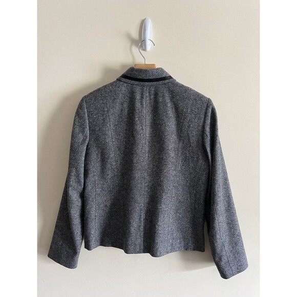 Vintage Pendleton Gray Tweed Wool Silk Leather Blazer Jacket Plus Size 10 Womens - Picture 3 of 3